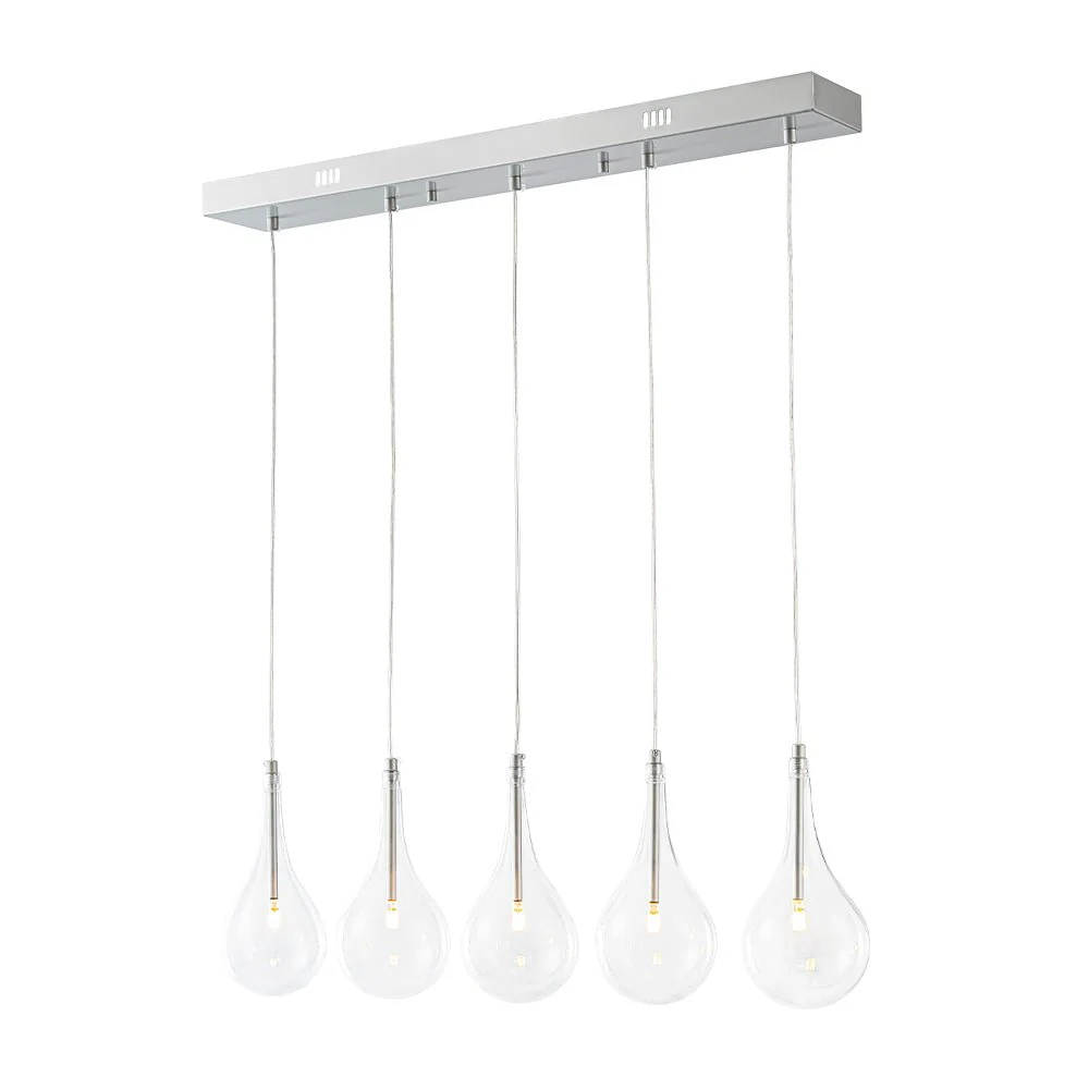 Silver 5-Light Clear Glass Teardrop Linear Island Pendant - Image 5