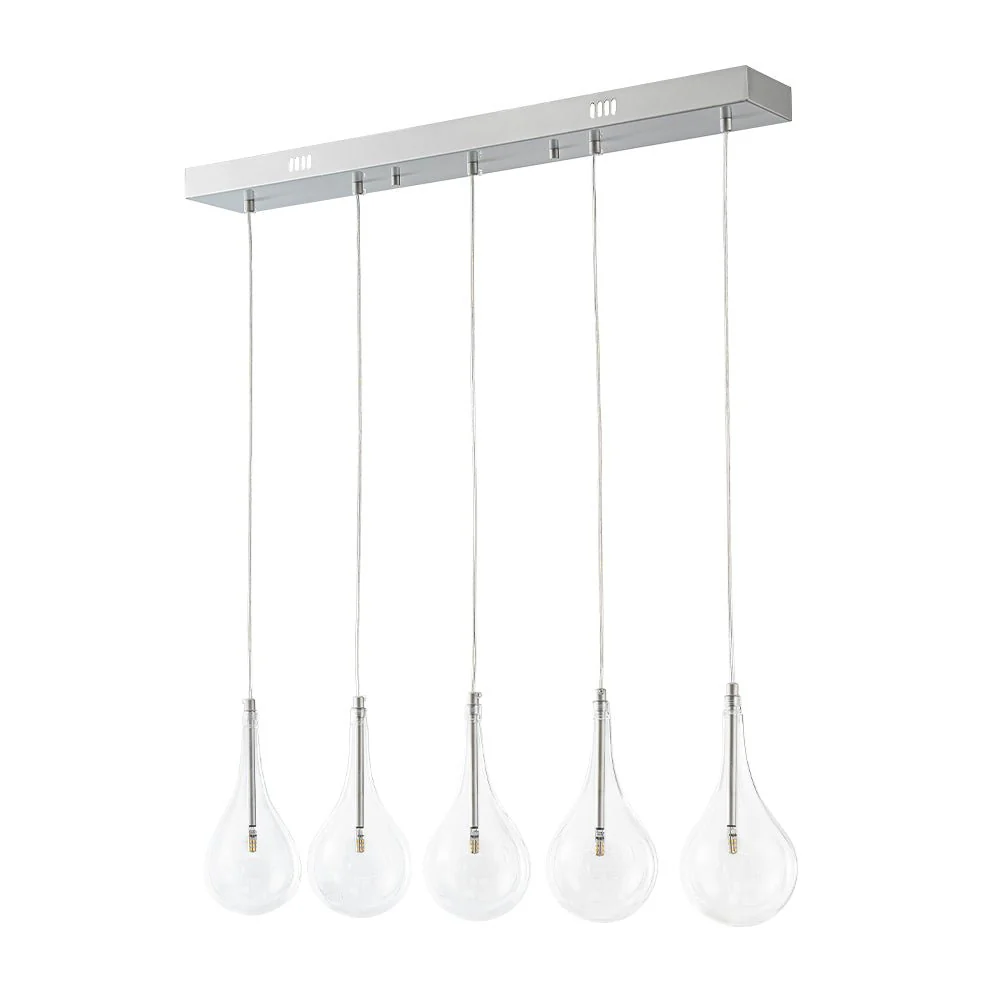 Silver 5-Light Clear Glass Teardrop Linear Island Pendant - Image 6