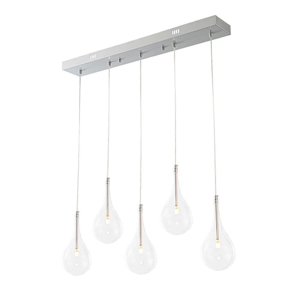Silver 5-Light Clear Glass Teardrop Linear Island Pendant - Image 7