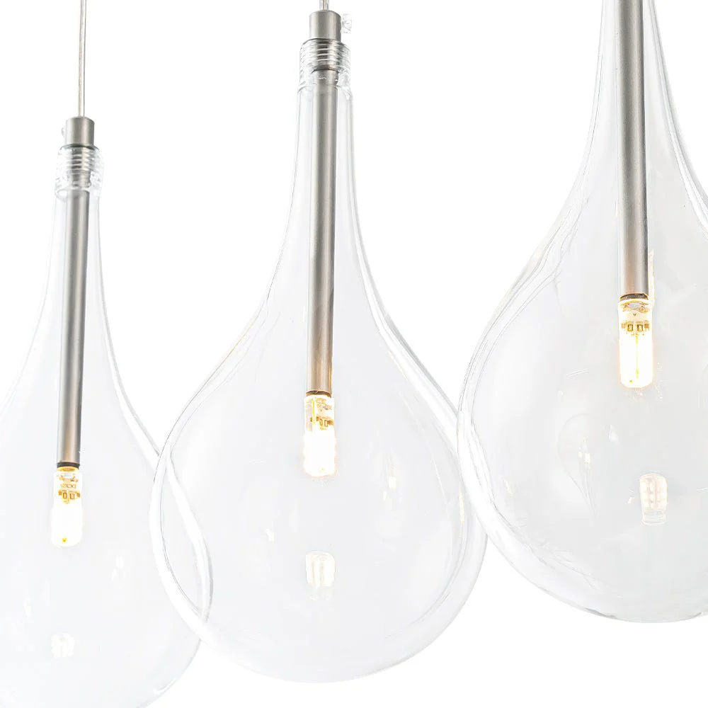 Silver 5-Light Clear Glass Teardrop Linear Island Pendant - Image 9