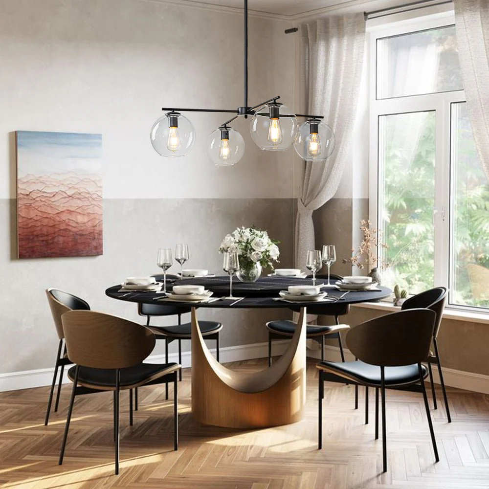 Simple 4-light Clear Glass Globe Round Sputnik Chandelier - Image 2