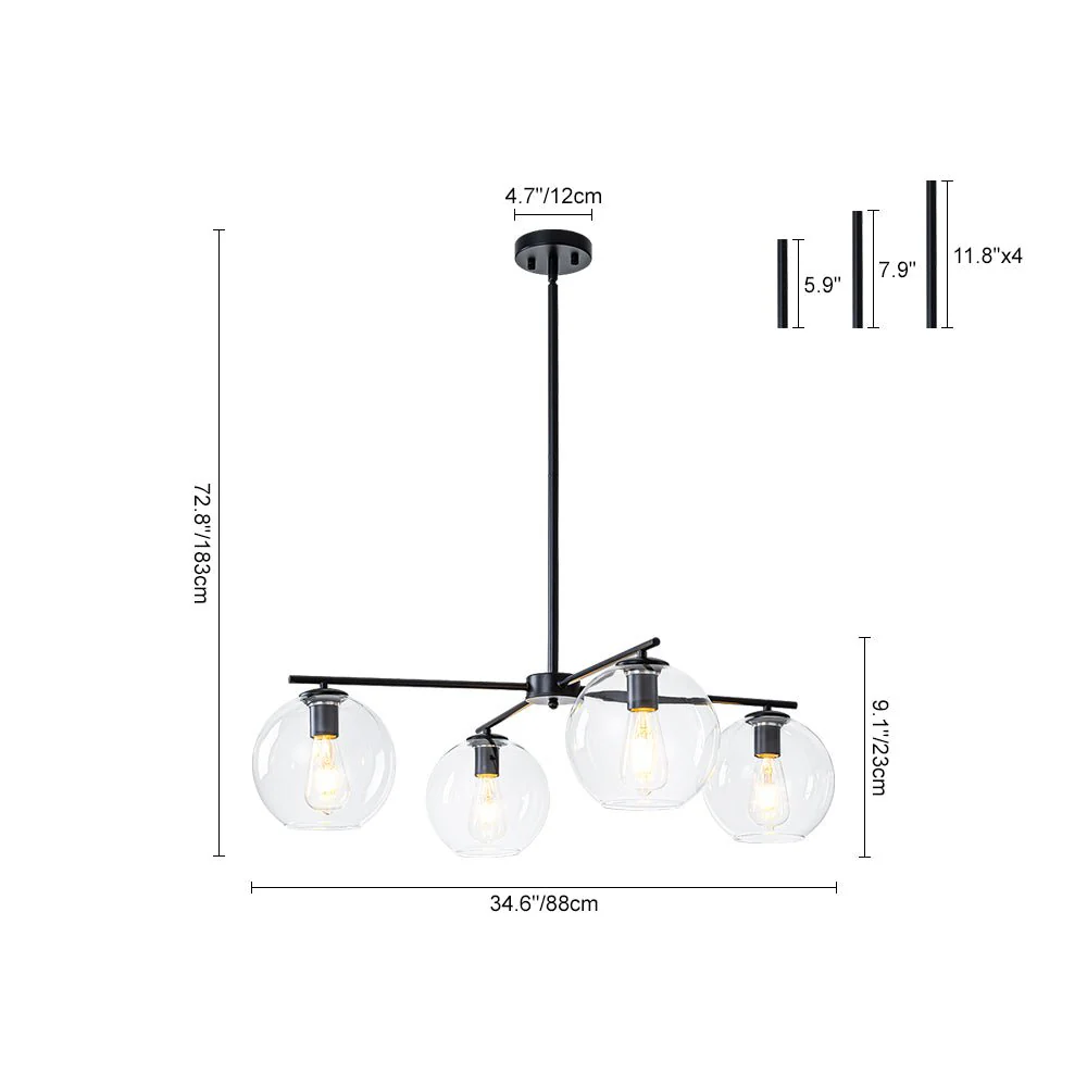 Simple 4-light Clear Glass Globe Round Sputnik Chandelier - Image 8