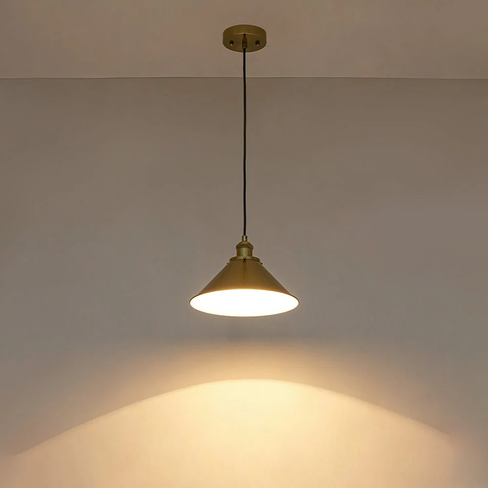 Simple Brass 1-Light Metal Flat Conical Kitchen Pendant - Image 12