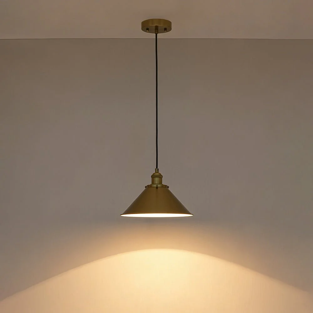 Simple Brass 1-Light Metal Flat Conical Kitchen Pendant - Image 13