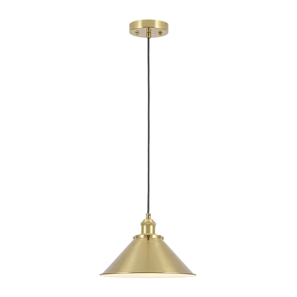 Simple Brass 1-Light Metal Flat Conical Kitchen Pendant - Image 3