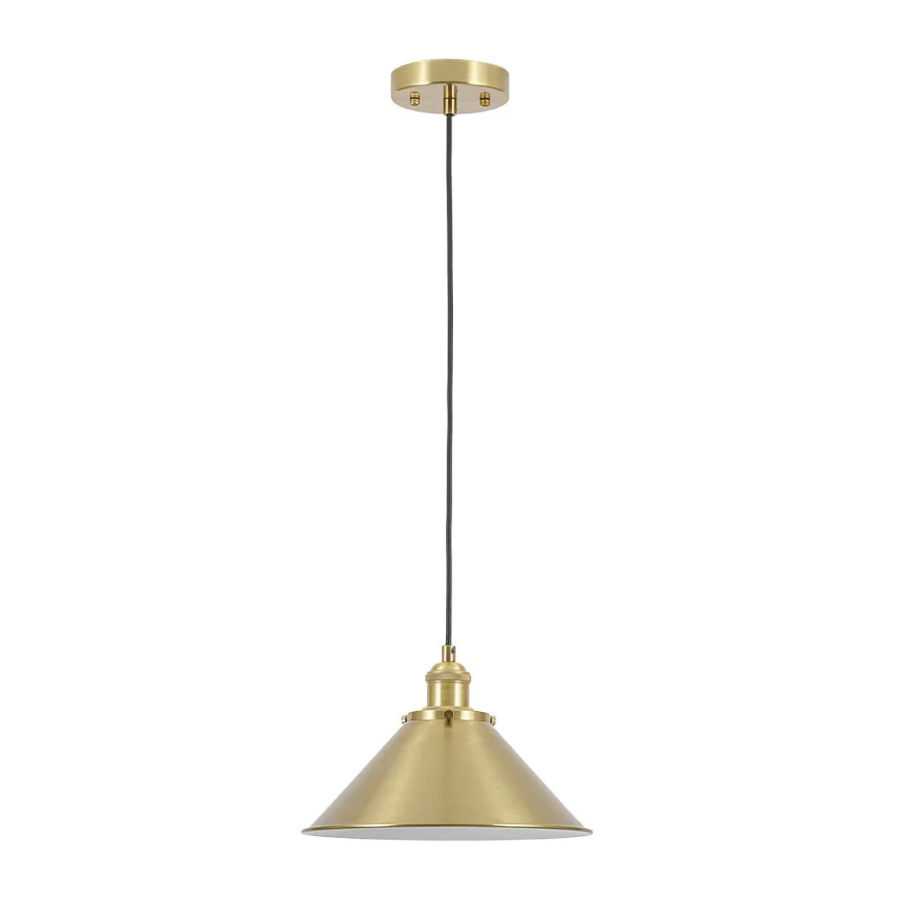 Simple Brass 1-Light Metal Flat Conical Kitchen Pendant - Image 4
