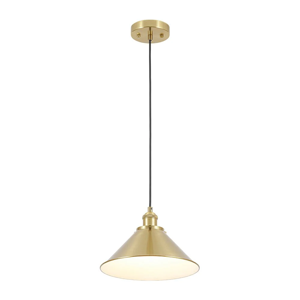 Simple Brass 1-Light Metal Flat Conical Kitchen Pendant - Image 6
