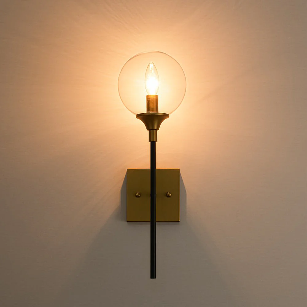 Simple Brass Black 1-Light Glass Globe Vanity Wall Sconce - Image 10