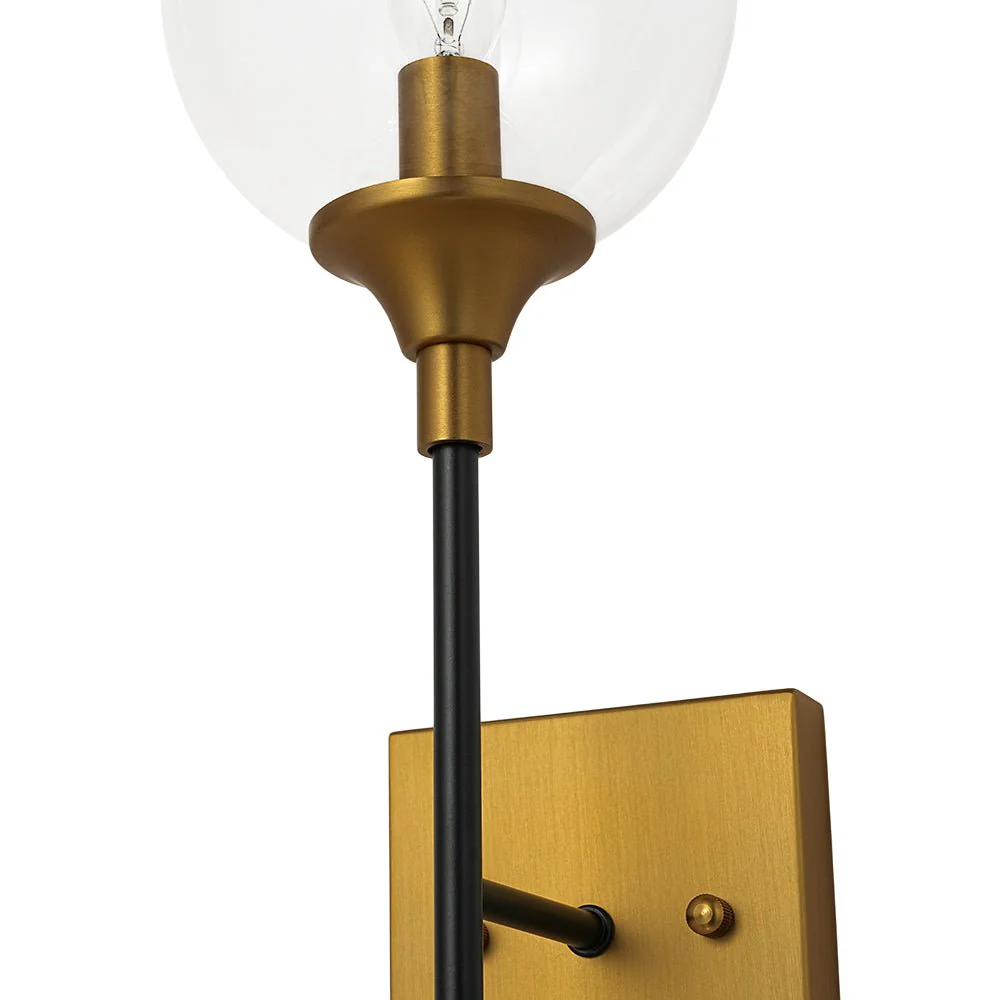 Simple Brass Black 1-Light Glass Globe Vanity Wall Sconce - Image 13