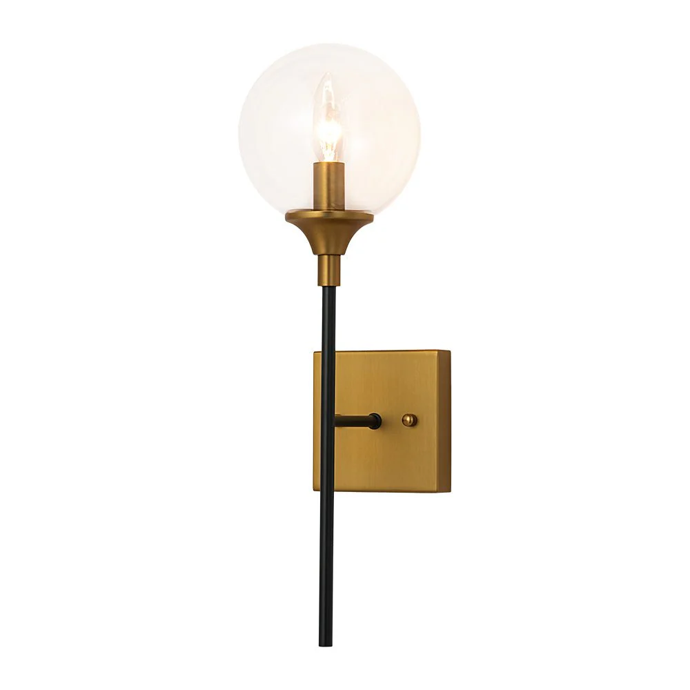 Simple Brass Black 1-Light Glass Globe Vanity Wall Sconce - Image 3