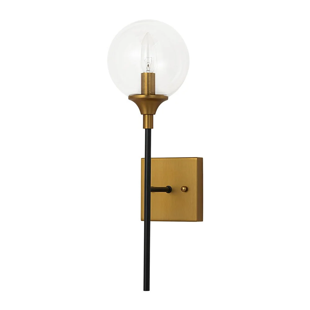 Simple Brass Black 1-Light Glass Globe Vanity Wall Sconce - Image 4