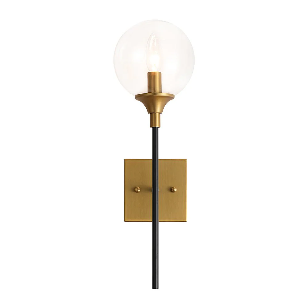 Simple Brass Black 1-Light Glass Globe Vanity Wall Sconce - Image 5