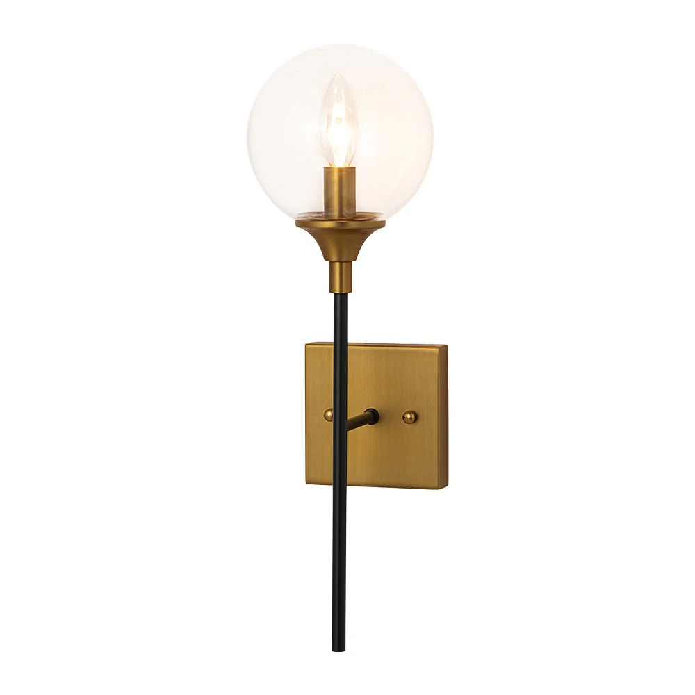Simple Brass Black 1-Light Glass Globe Vanity Wall Sconce - Image 6