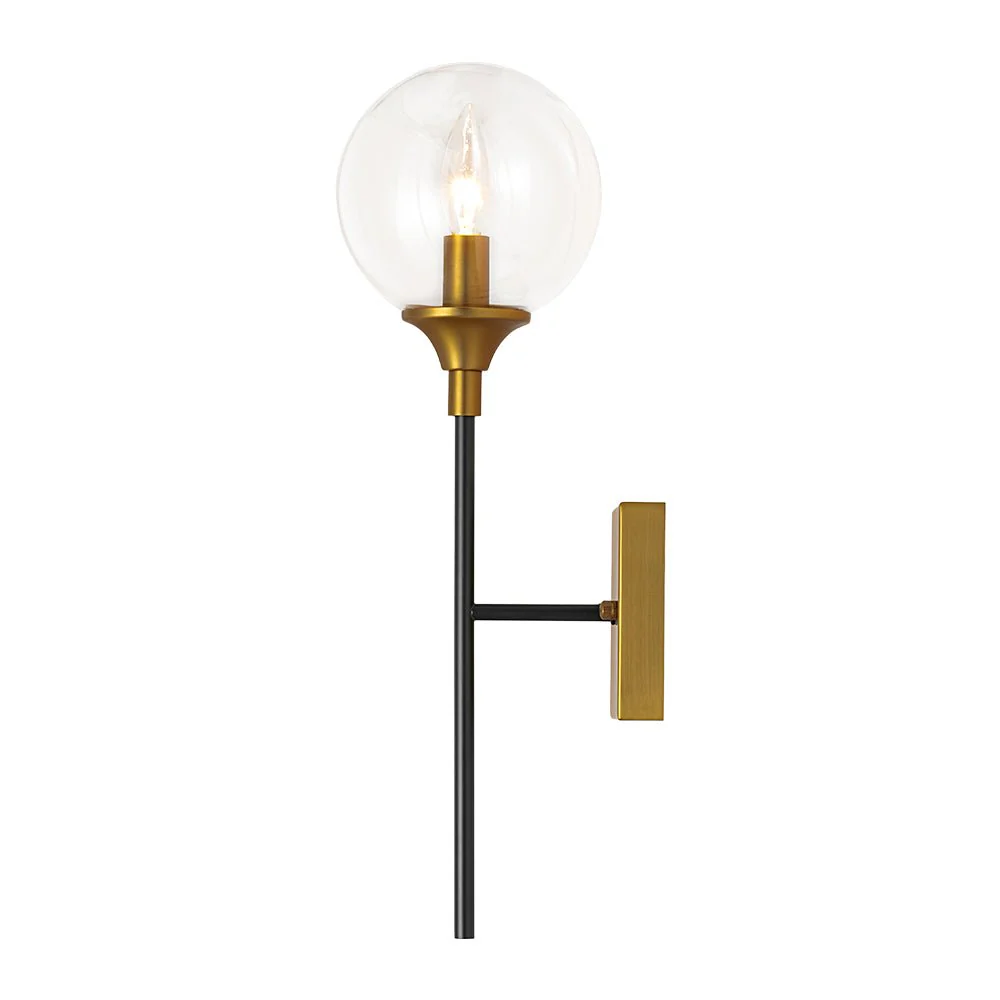 Simple Brass Black 1-Light Glass Globe Vanity Wall Sconce - Image 7