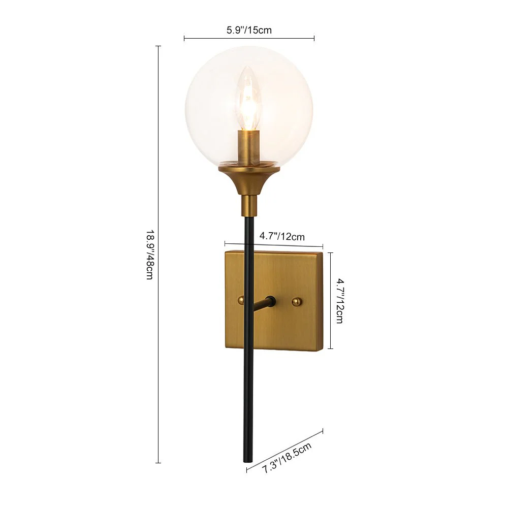 Simple Brass Black 1-Light Glass Globe Vanity Wall Sconce - Image 8