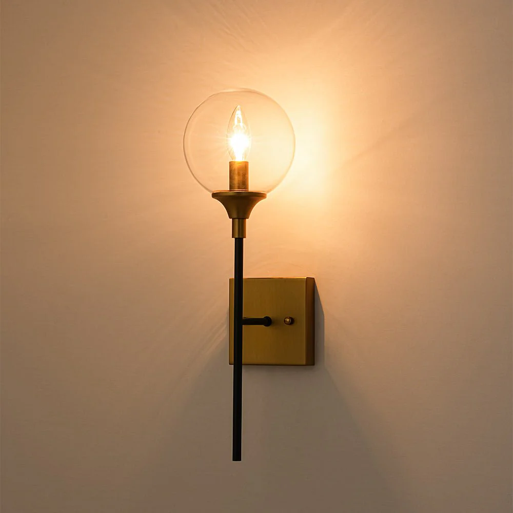 Simple Brass Black 1-Light Glass Globe Vanity Wall Sconce - Image 9