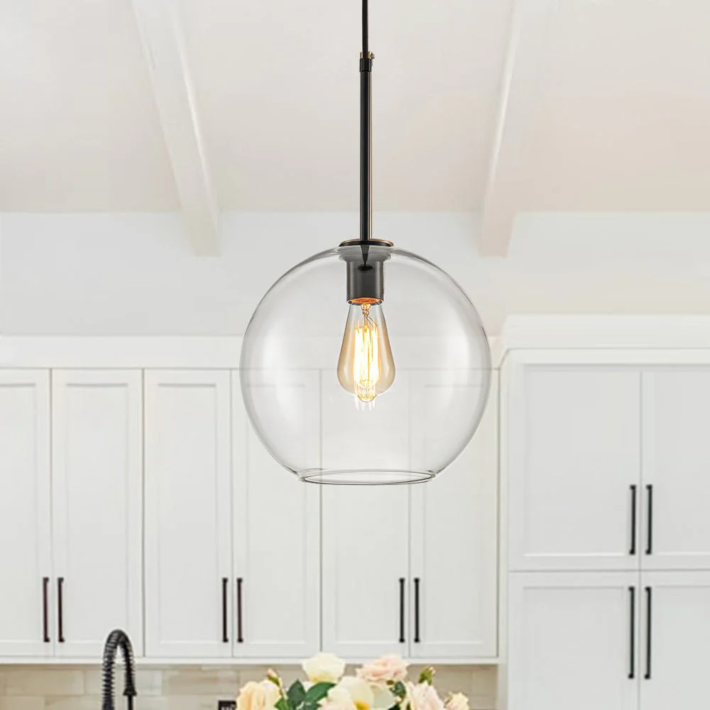 Simple Mid-Century 1-Light Clear Glass Globe Pendant Light - Image 3