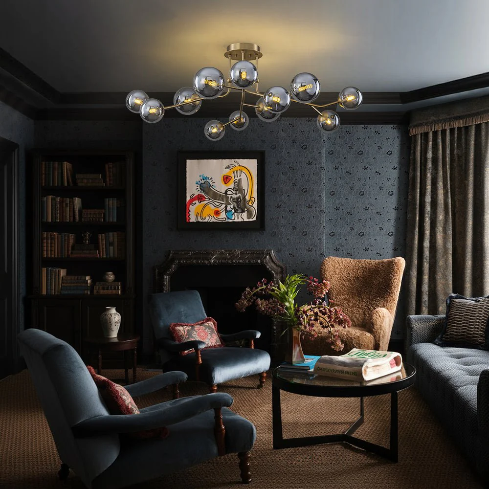 Smoked Glass Bubble Branch Sputnik Semi Flush Chandelier - Image 2