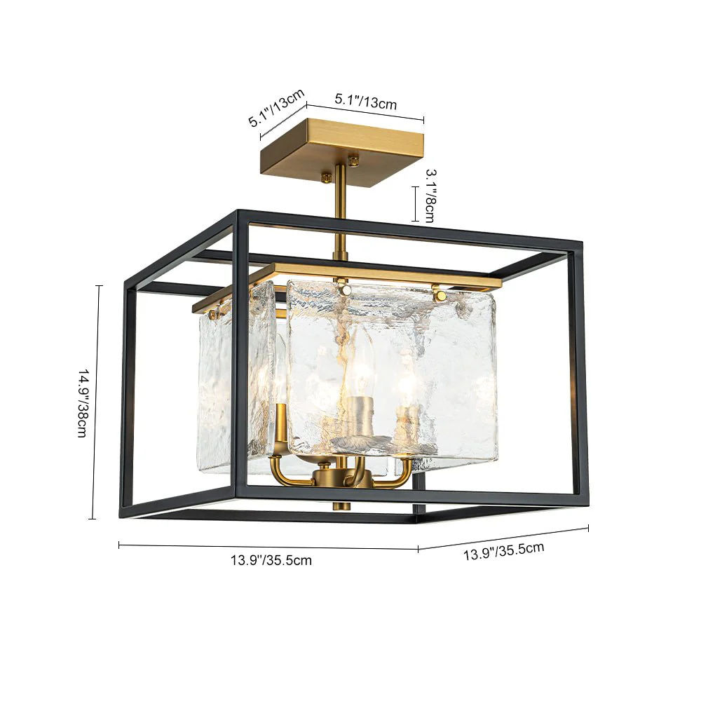 Textured Glass Candle Style Square Lantern Ceiling Light - Image 2