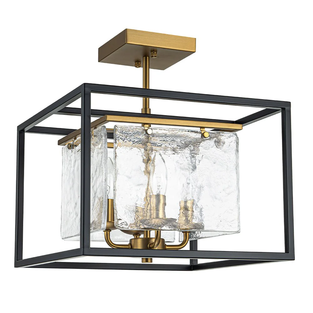 Textured Glass Candle Style Square Lantern Ceiling Light - Image 3