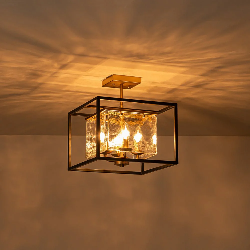 Textured Glass Candle Style Square Lantern Ceiling Light - Image 4