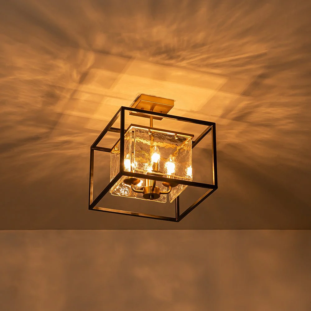 Textured Glass Candle Style Square Lantern Ceiling Light - Image 5