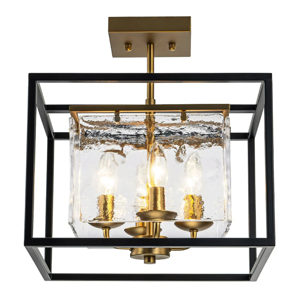 Textured Glass Candle Style Square Lantern Ceiling Light - Image 6