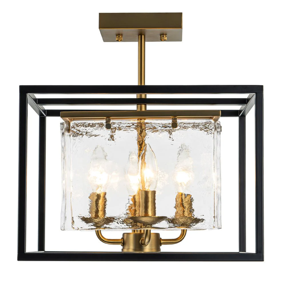 Textured Glass Candle Style Square Lantern Ceiling Light - Image 8