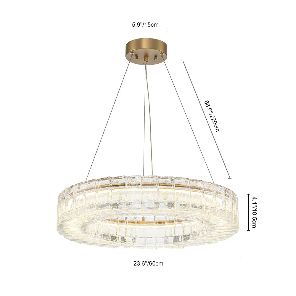 Textured Glass Icy Style Ring Dimmable LED Chandelier - Image 11