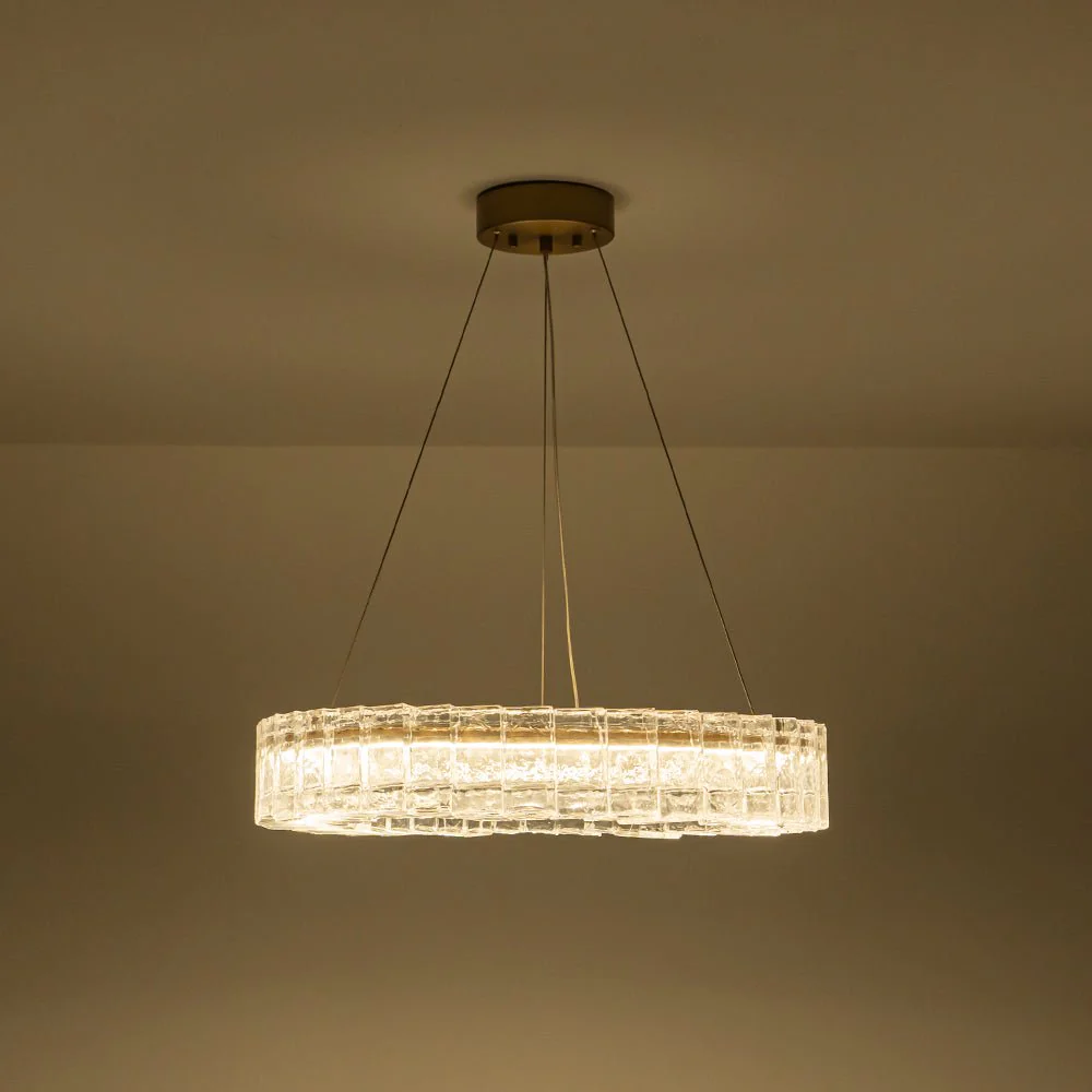 Textured Glass Icy Style Ring Dimmable LED Chandelier - Image 9