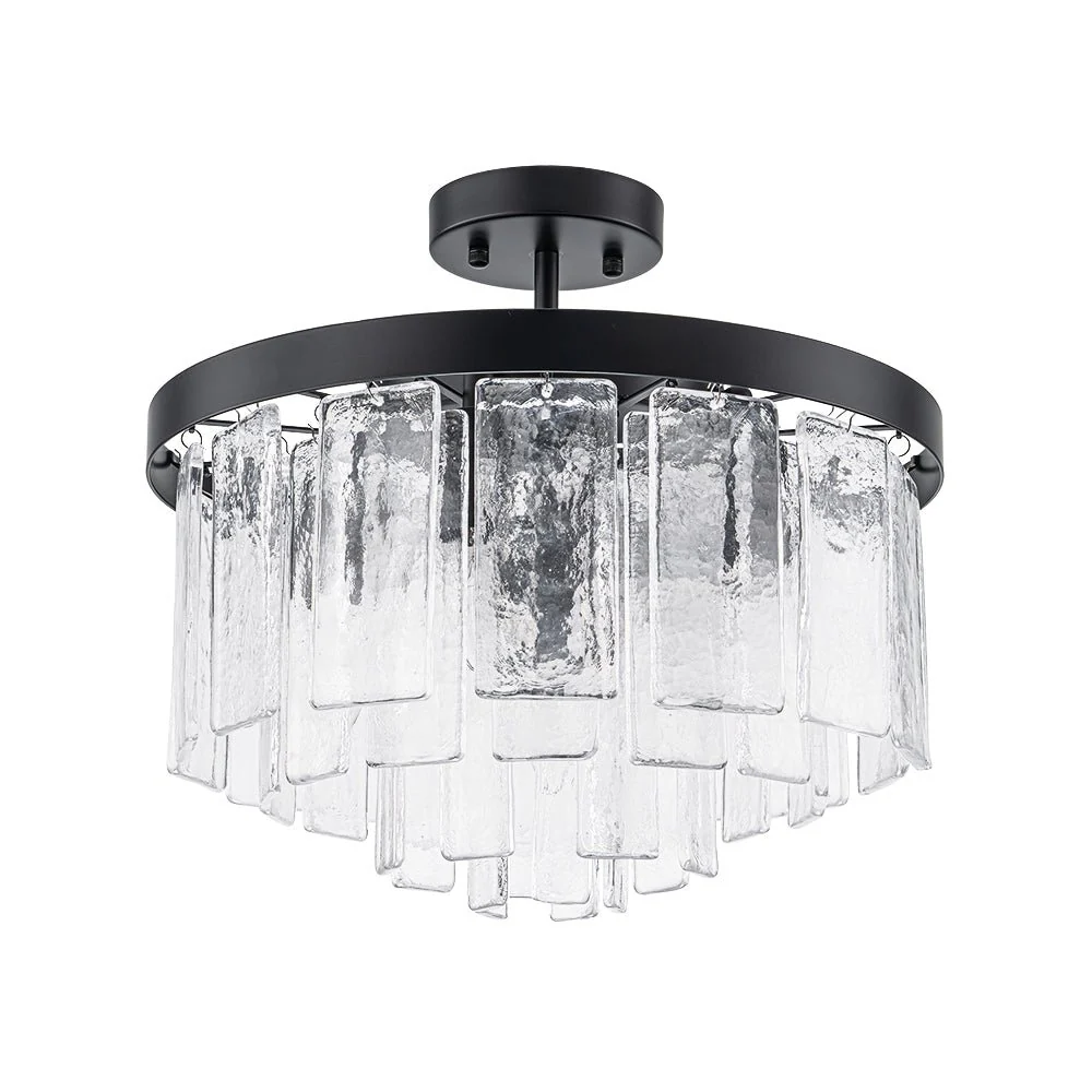 Tiered Hammered Water Glass Round Semi Flush Mount - Image 26