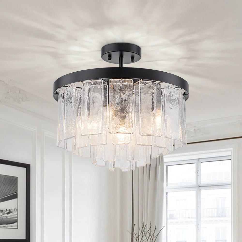 Tiered Hammered Water Glass Round Semi Flush Mount - Image 5