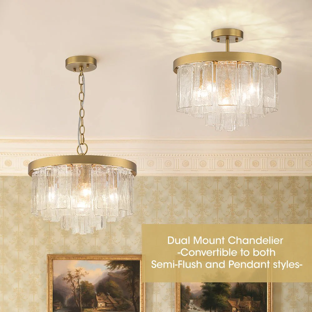 Tiered Hammered Water Glass Round Semi Flush Mount - Image 8