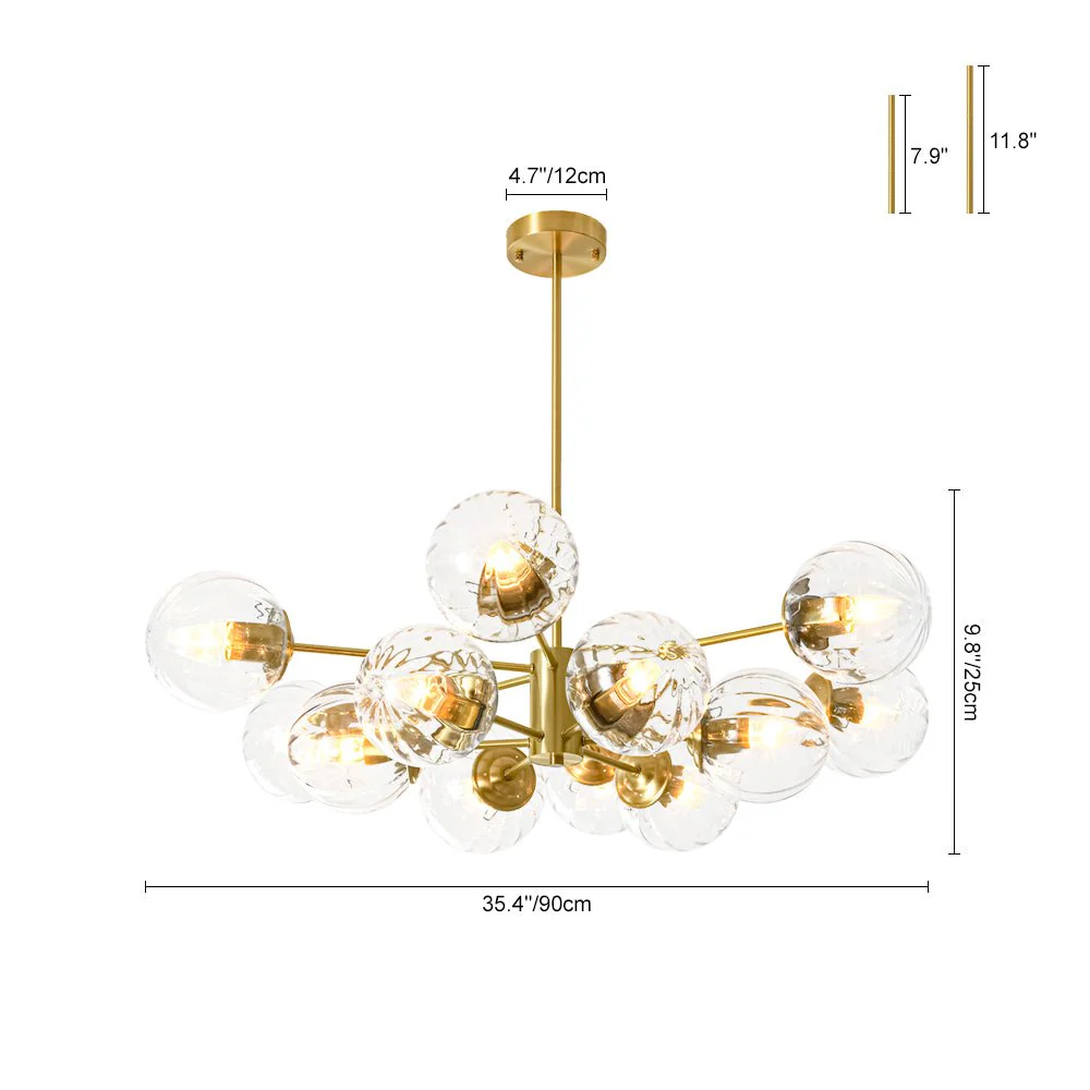 Tiered Ribbed Glass Globe Round Sputnik Chandelier - Image 3