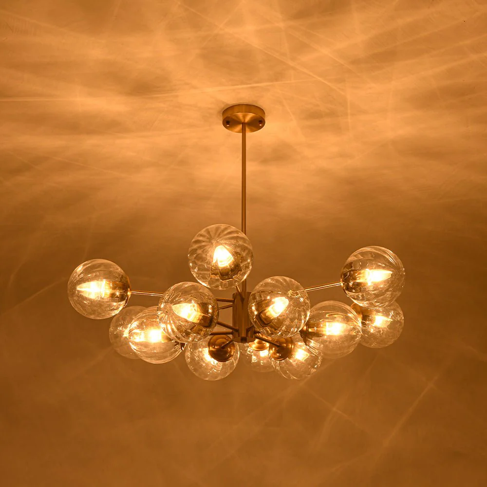 Tiered Ribbed Glass Globe Round Sputnik Chandelier - Image 4