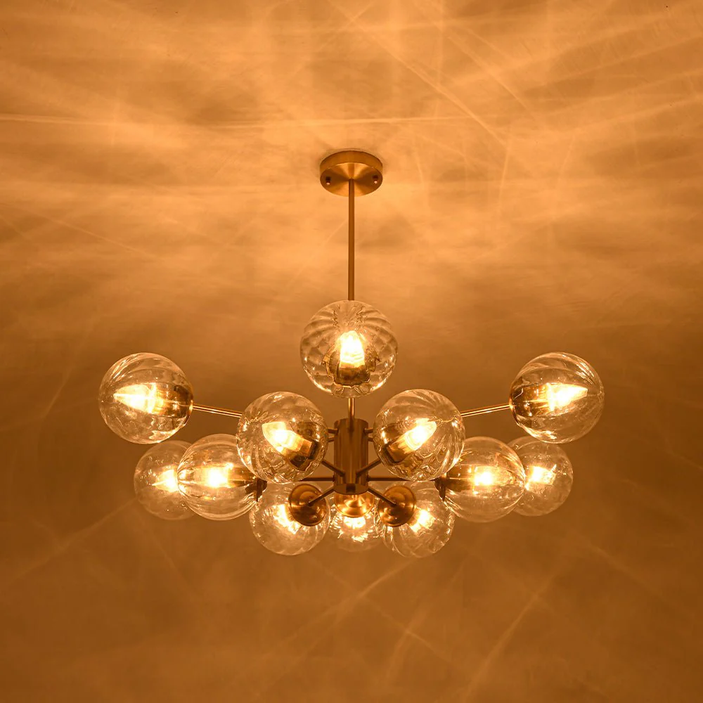 Tiered Ribbed Glass Globe Round Sputnik Chandelier - Image 5
