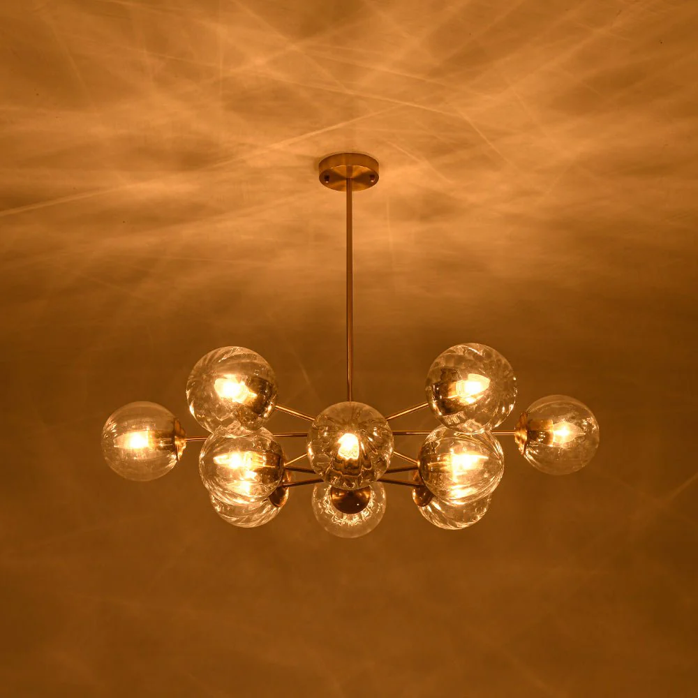 Tiered Ribbed Glass Globe Round Sputnik Chandelier - Image 6