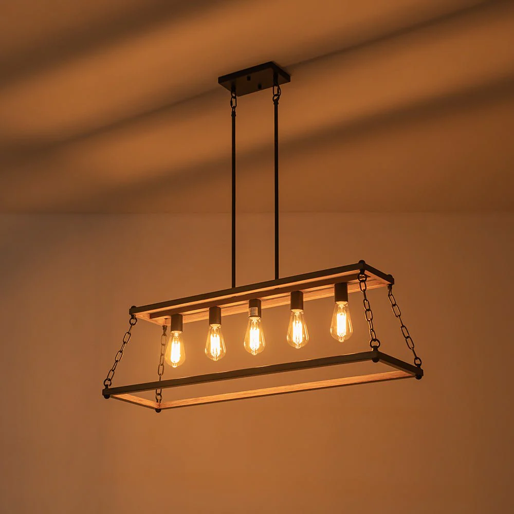 5-Light Trapezoid Wood Grain Chain Linear Island Chandelier - Image 10