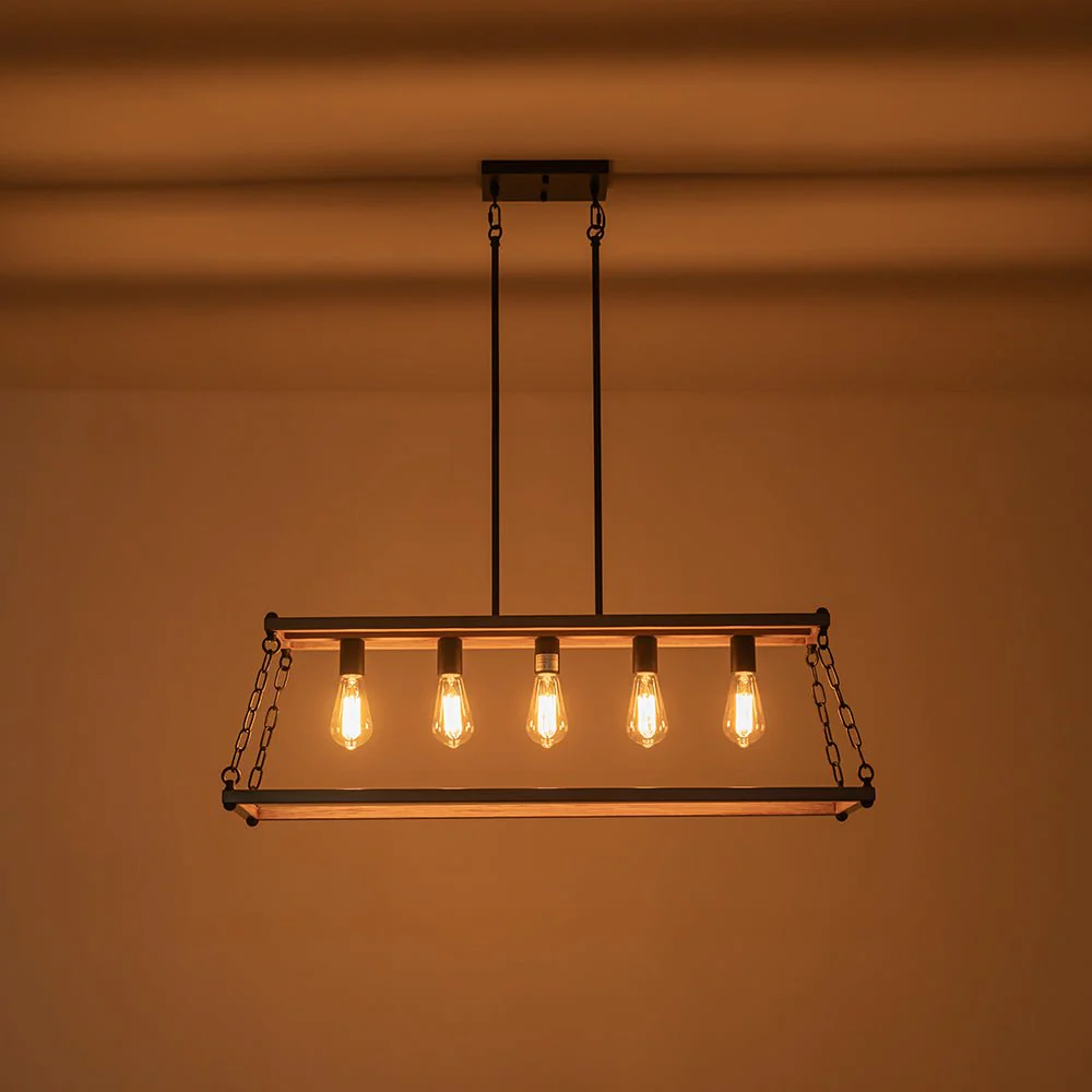 5-Light Trapezoid Wood Grain Chain Linear Island Chandelier - Image 11