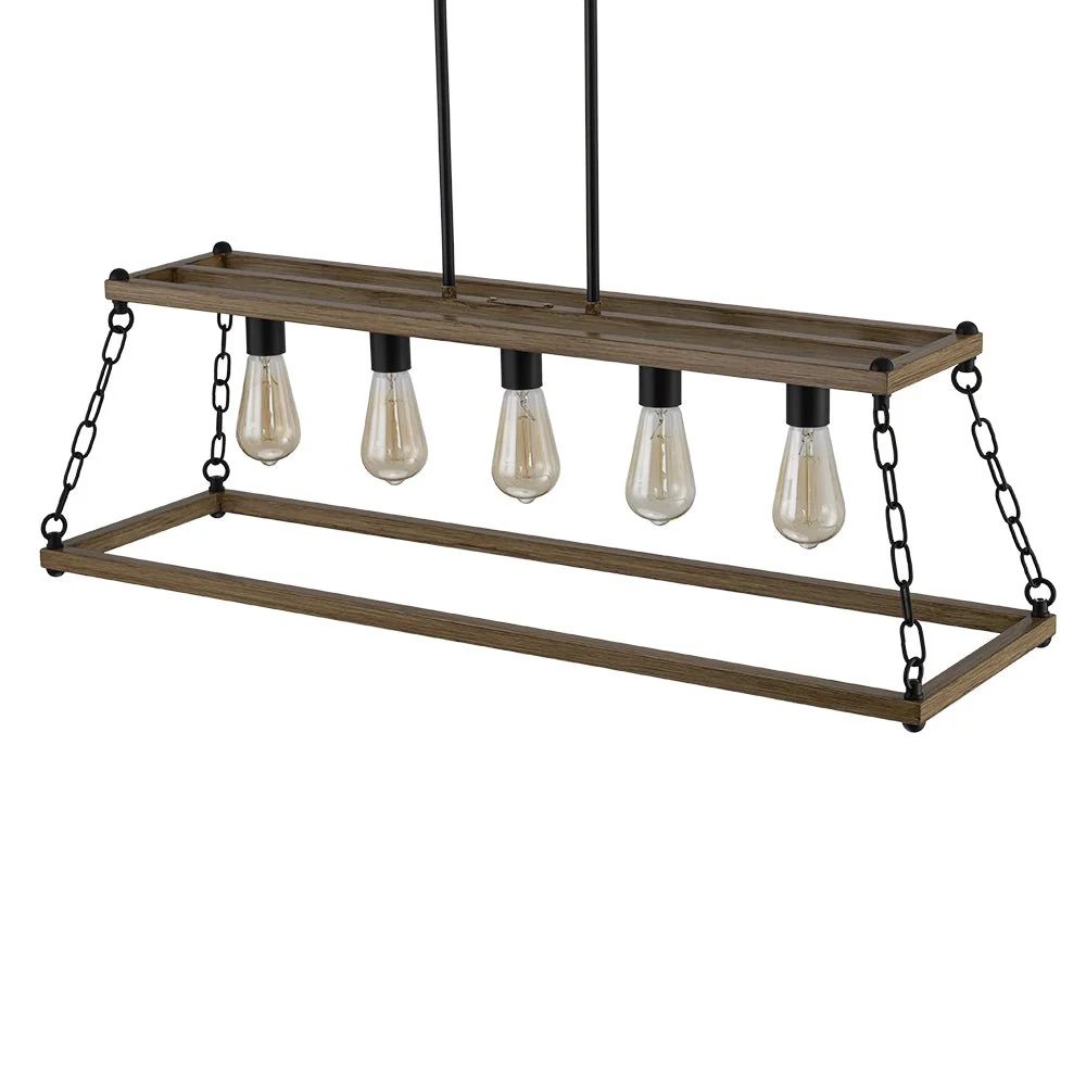 5-Light Trapezoid Wood Grain Chain Linear Island Chandelier - Image 12