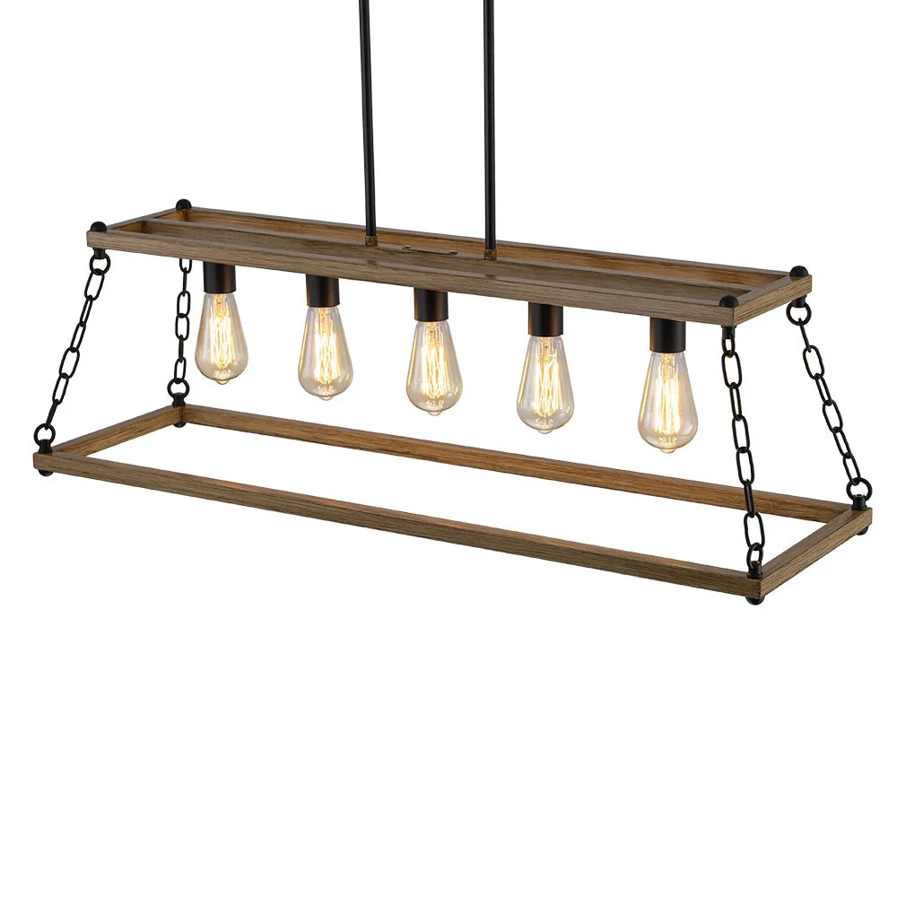 5-Light Trapezoid Wood Grain Chain Linear Island Chandelier - Image 13