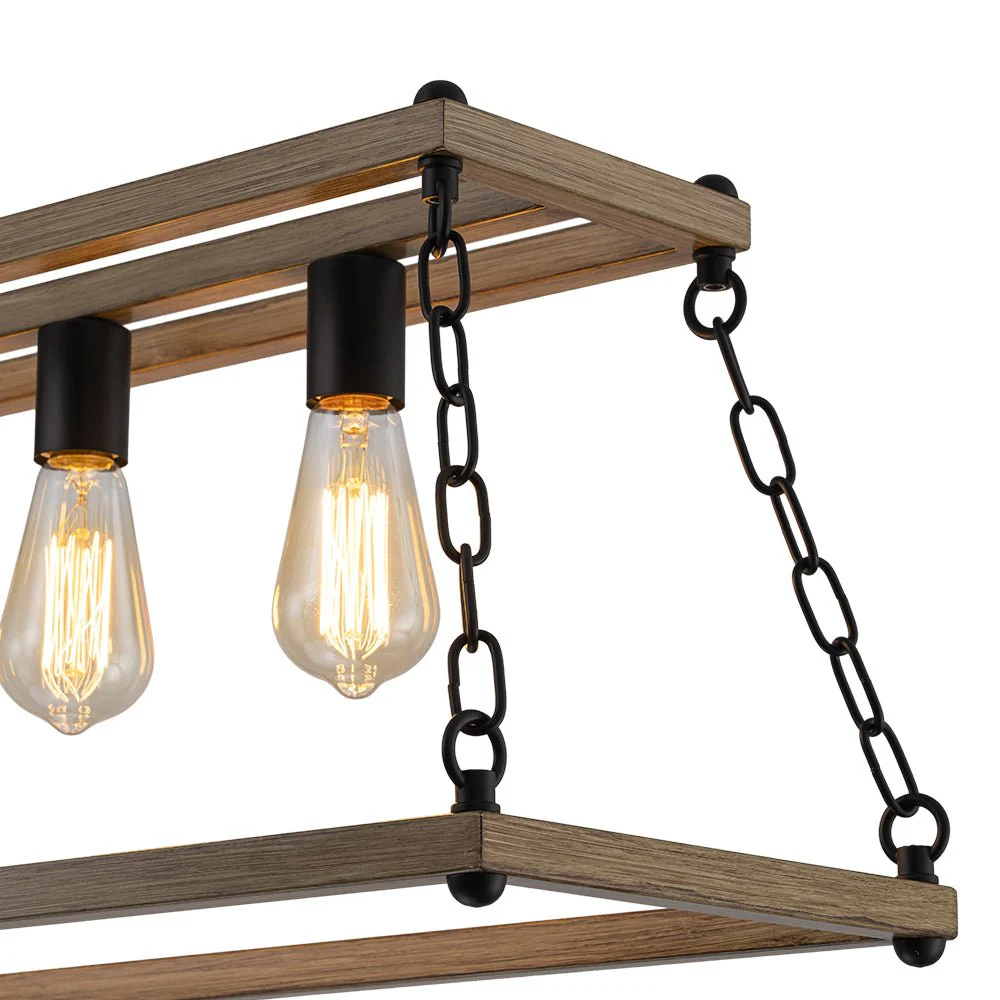 5-Light Trapezoid Wood Grain Chain Linear Island Chandelier - Image 15