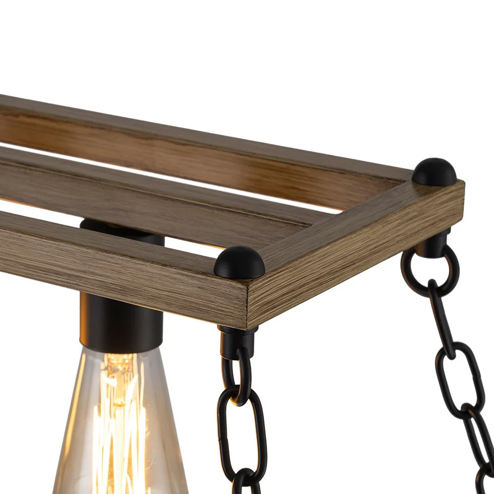 5-Light Trapezoid Wood Grain Chain Linear Island Chandelier - Image 17