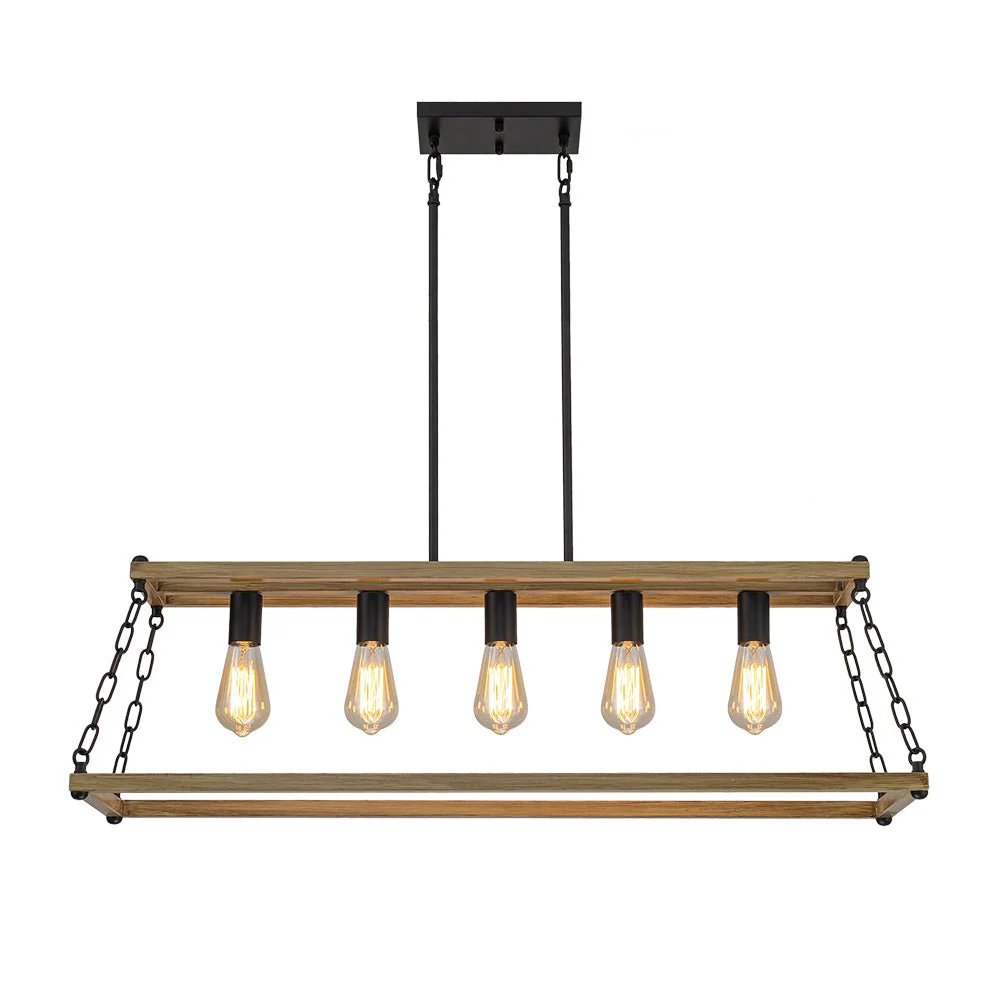 5-Light Trapezoid Wood Grain Chain Linear Island Chandelier - Image 3