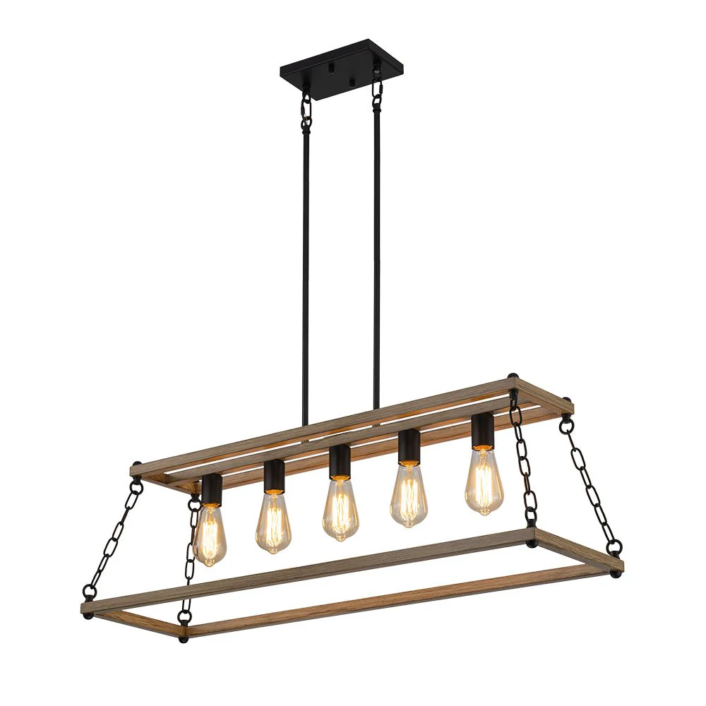 5-Light Trapezoid Wood Grain Chain Linear Island Chandelier - Image 5