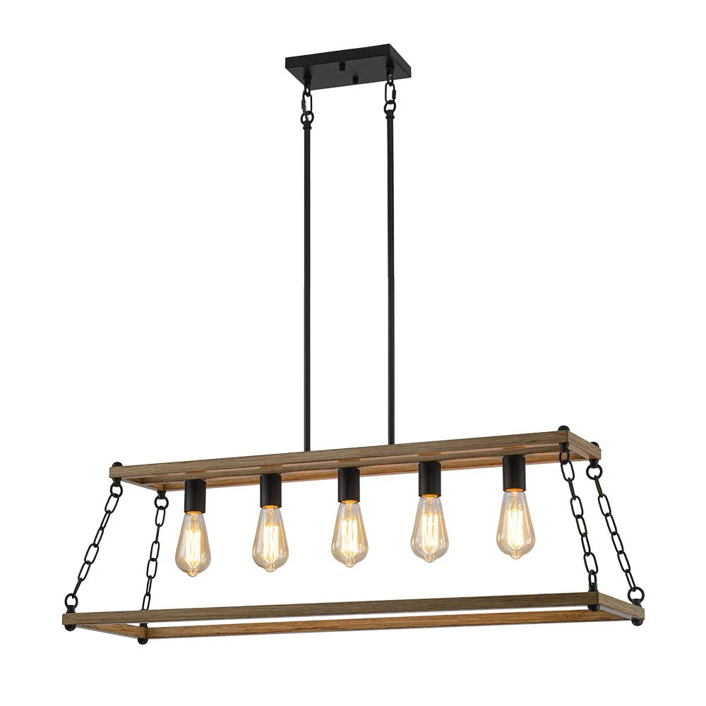 5-Light Trapezoid Wood Grain Chain Linear Island Chandelier - Image 6