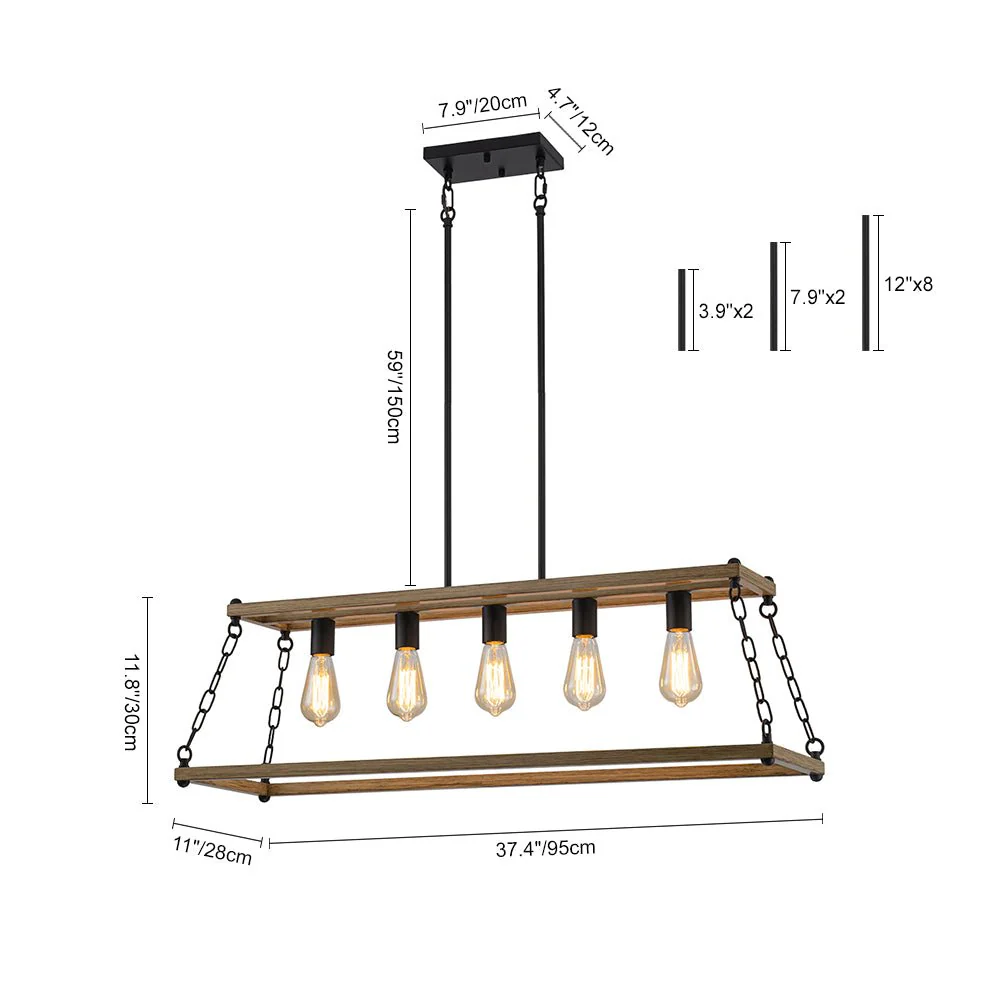 5-Light Trapezoid Wood Grain Chain Linear Island Chandelier - Image 7