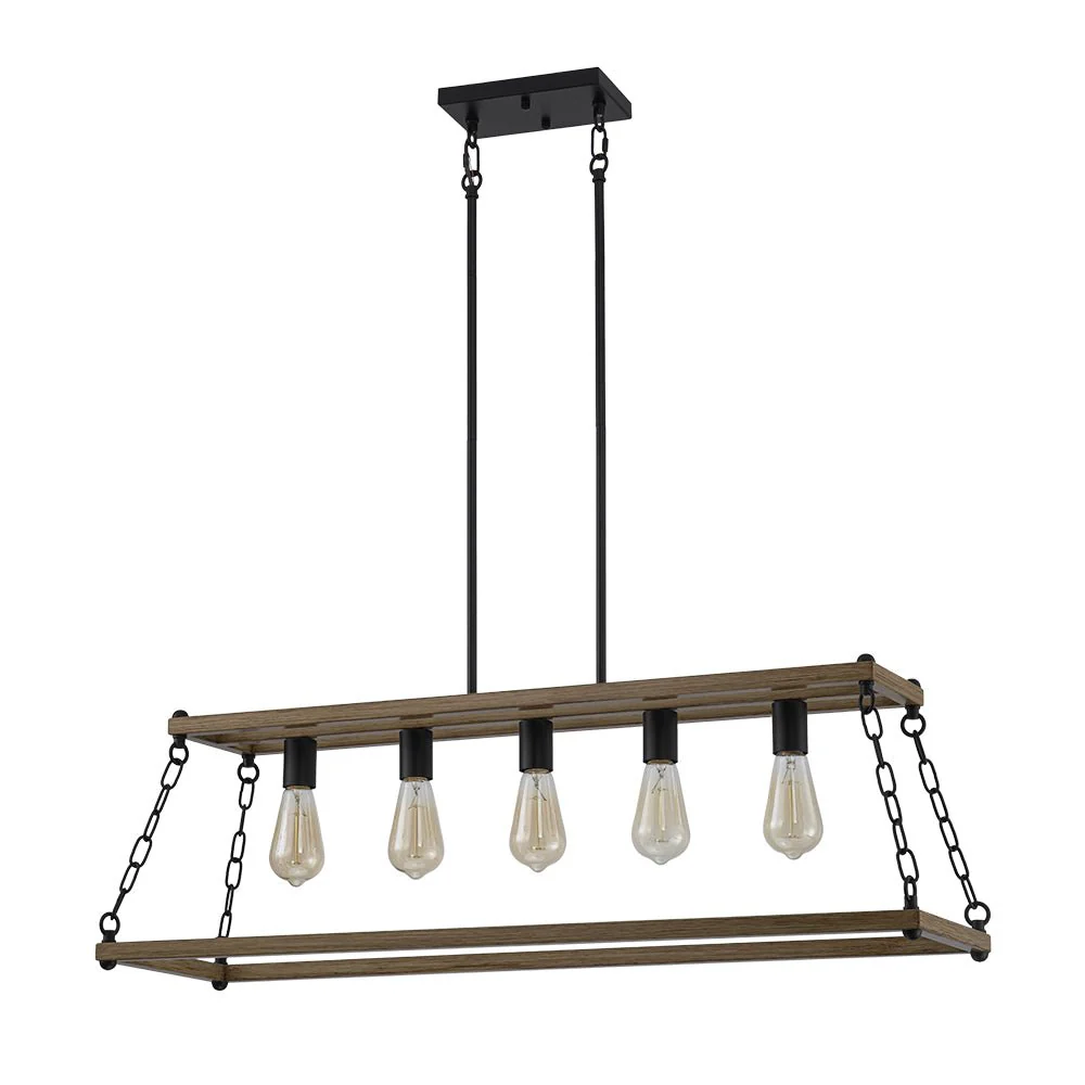 5-Light Trapezoid Wood Grain Chain Linear Island Chandelier - Image 8