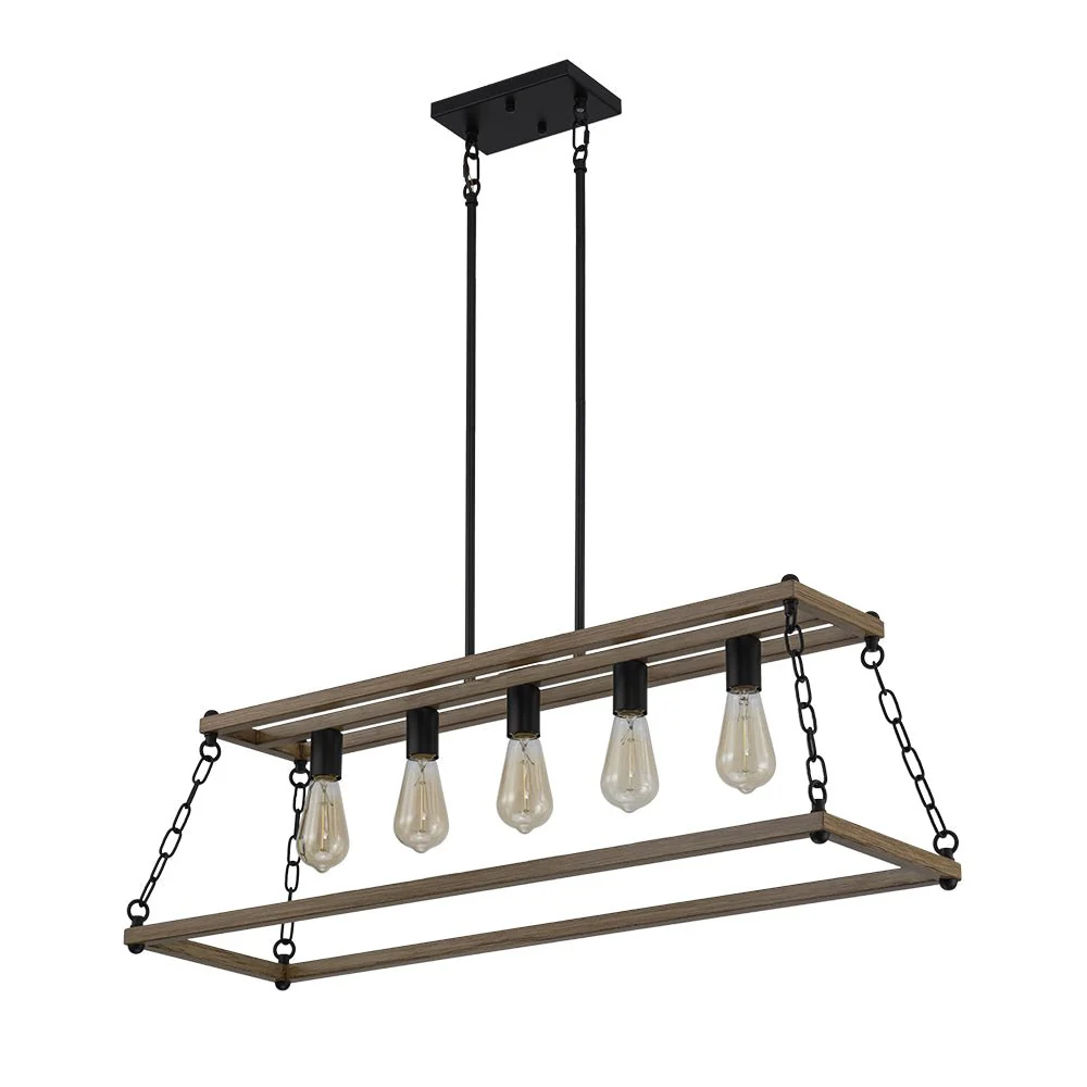 5-Light Trapezoid Wood Grain Chain Linear Island Chandelier - Image 9
