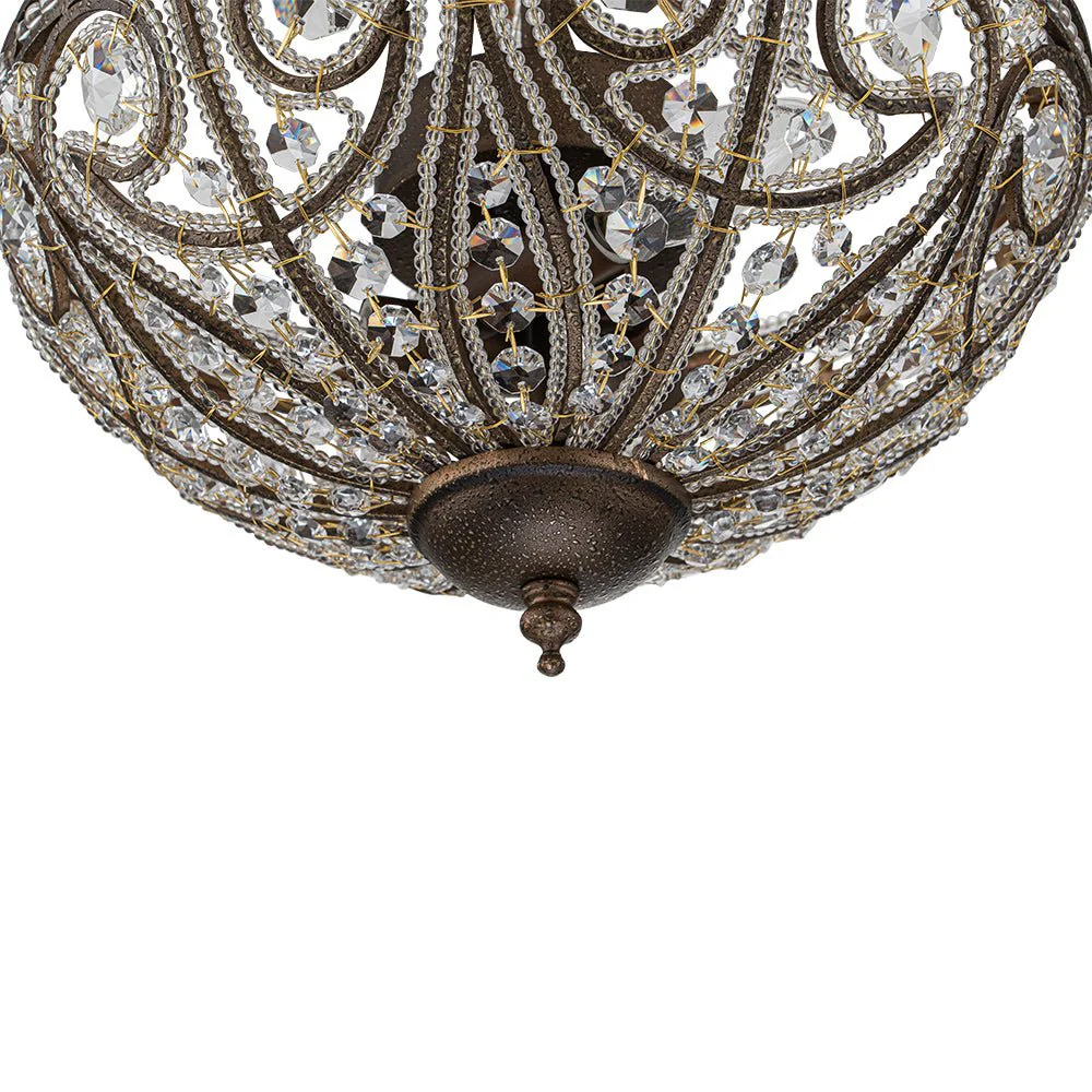 Victorian Antique Bronze Crystal Semi Flush Light - Image 13